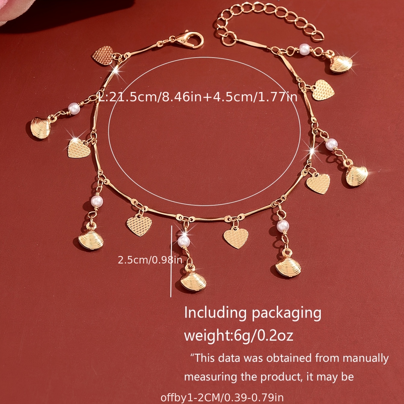 Women's Faux Shell Heart Pendant Anklet for Beach Style